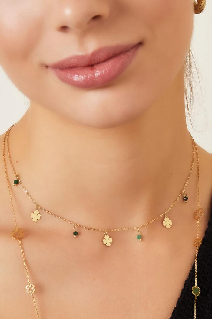 Necklace four-leaf clovers & stones Gold Stainless Steel Picture3
